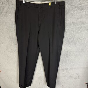 Zanella Pants Mens 35x28 Black Todd Wool Trousers Pleated Cuffed‎